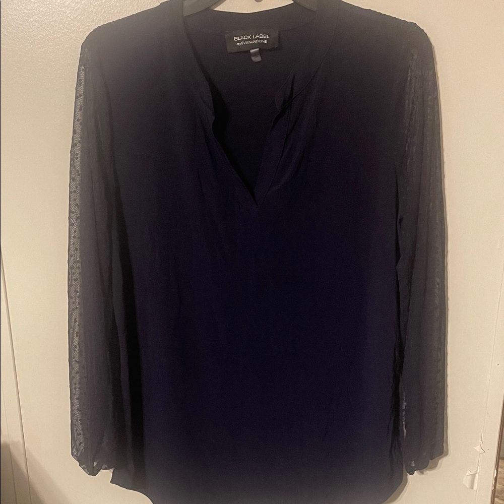 Black Label Women's Navy Blue Blouse with sheer long sleeves
